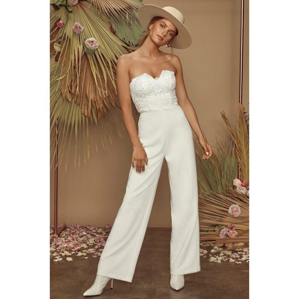 Lulus All Your Heart White Lace Strapless Jumpsuit - Size S